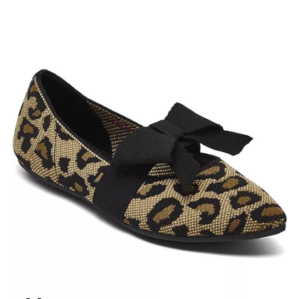 Skechers Cleo Point Wild Charmer Leopard Knit Flats Bow Memory Foam 10W Wide
